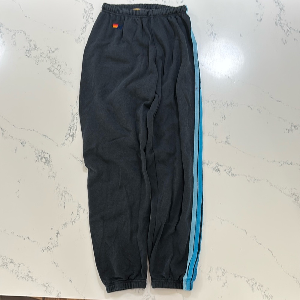 Aviator Nation 5 Stripe Sweatpants (Charcoall//Blue) — size medium